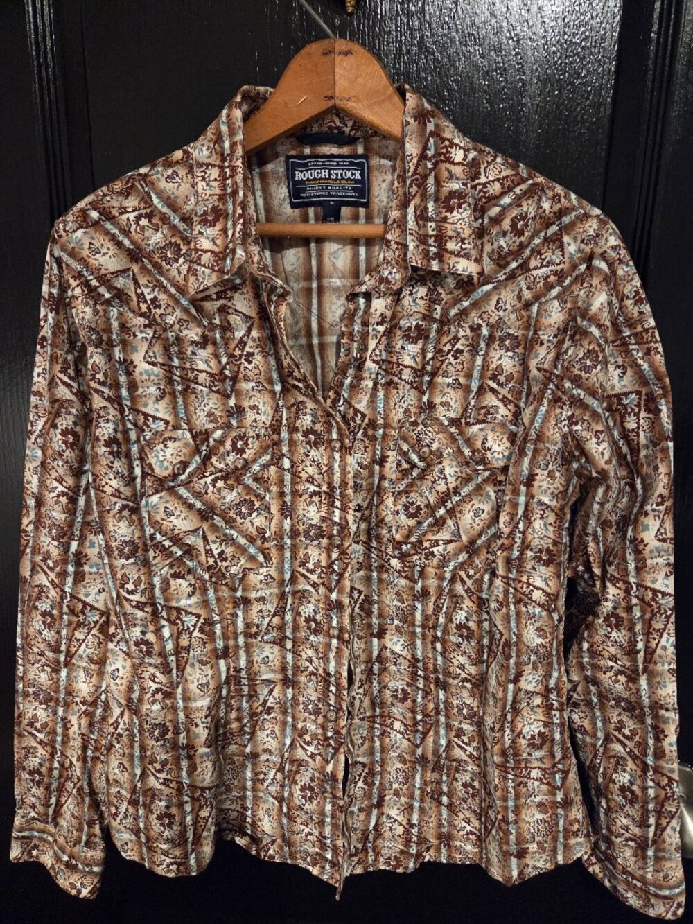 Womens Panhandle Slim Rough Stock Brown Snap Shirt (L